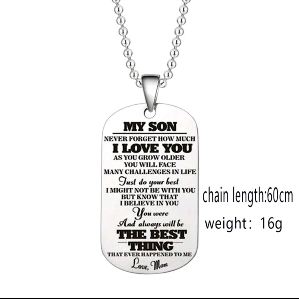 "My Son" Dog Tag Necklace from Mom - Sentimental Inspirational Gift